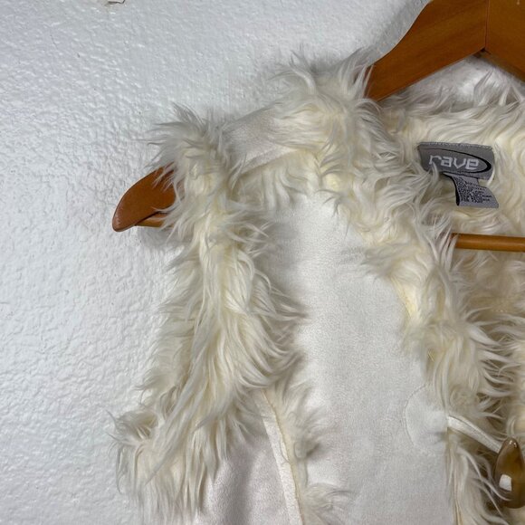 Rave Faux Suede Fur Lined 90's Y2K Festival Toggle Button Vest White Size S - Picture 5 of 14